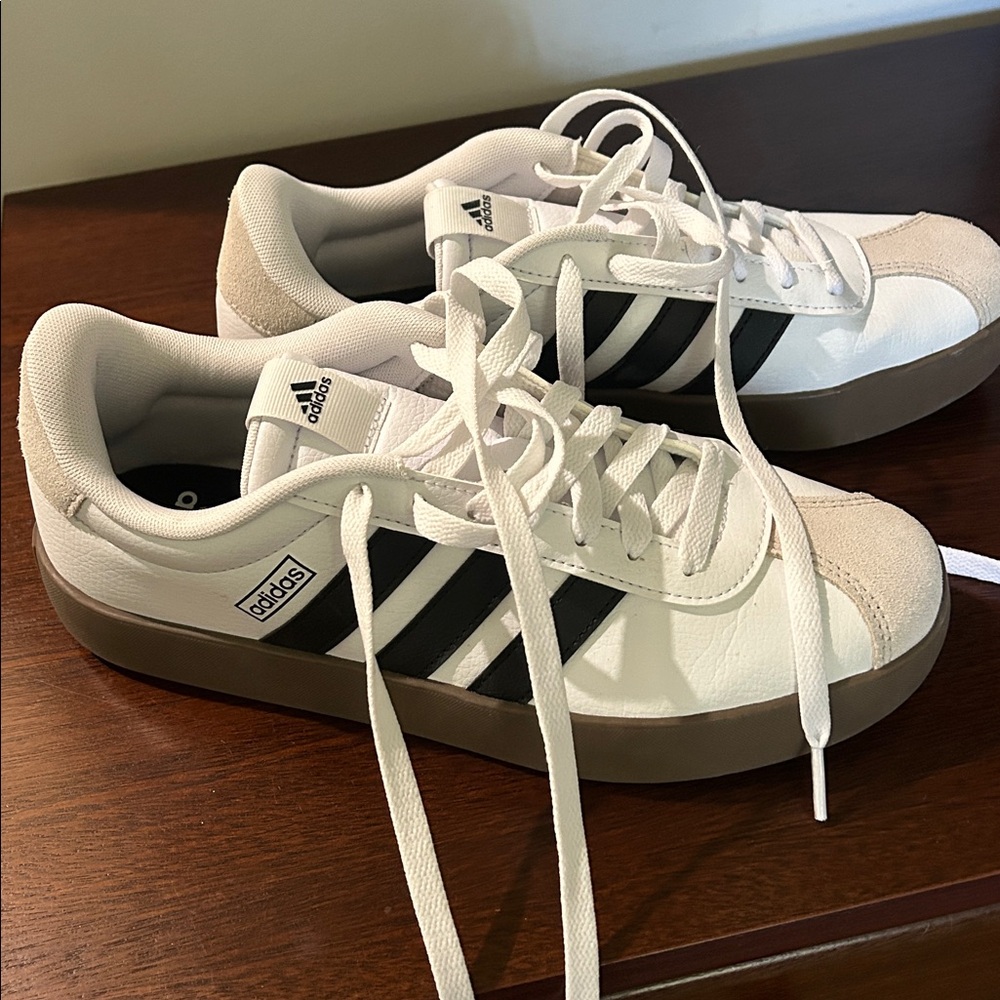 Adidas White Black Sneakers with Brown Gum Sole